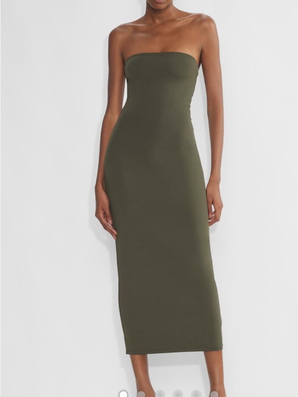 Aritzia Strapless Olive Green Midi Dress